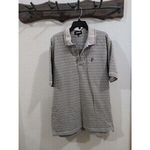 Ashworth Men's XL Grey & Tan Grid Pattern Golf Polo Shirt
